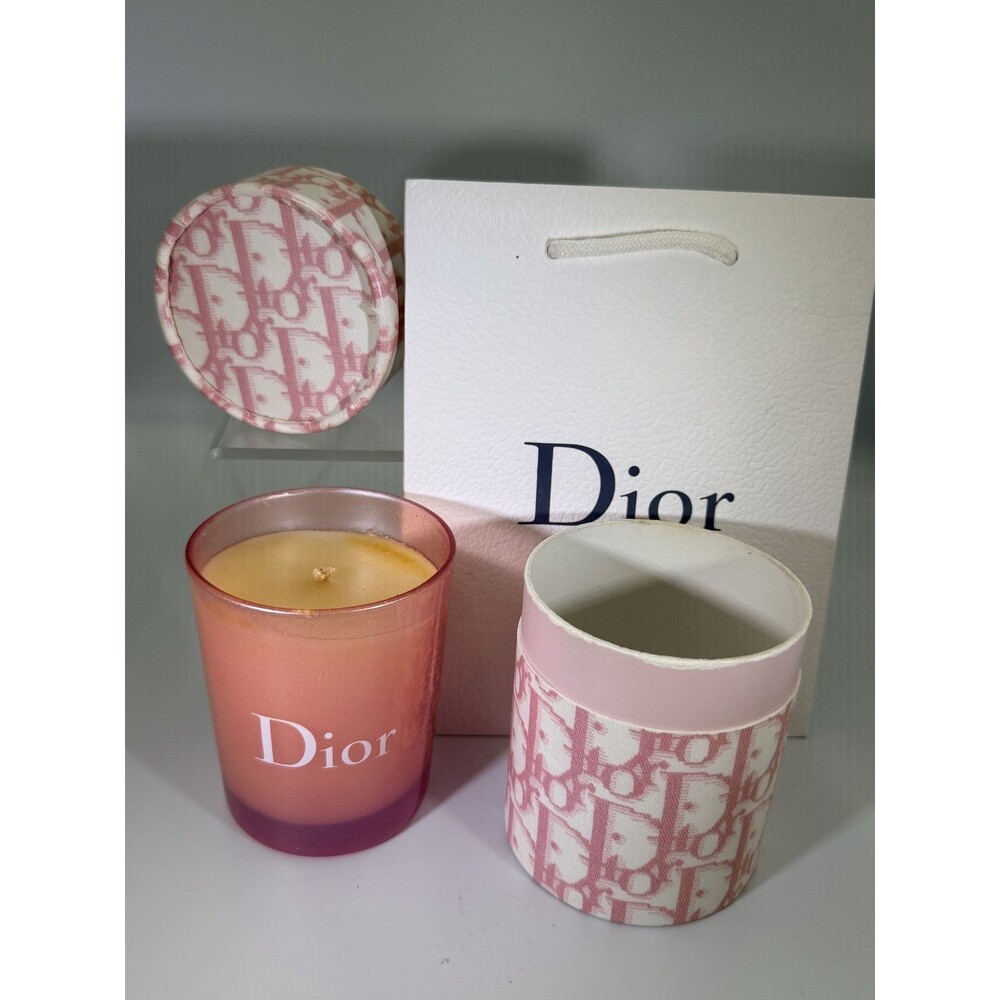 Dior Iridescent Pink Peach Scented Candle with Dior Monogram Sleeve & Gift Bag